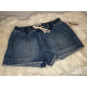 *NEW* Womens Medium 8-10 Utility Denim Shorts Light Wash Frayed Hem
